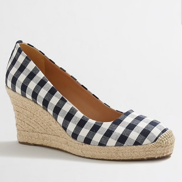 J. Crew Shoes - J.Crew navy checker wedges size 9